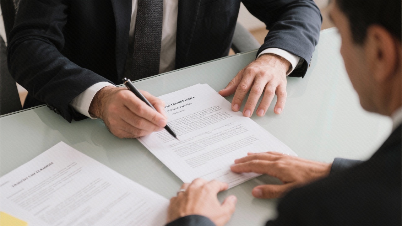 Corporate lawyer guiding client through signing tailored commercial contracts, highlighting meticulous clause analysis and bilingual documentation required for secure trade relationships in Portugal.